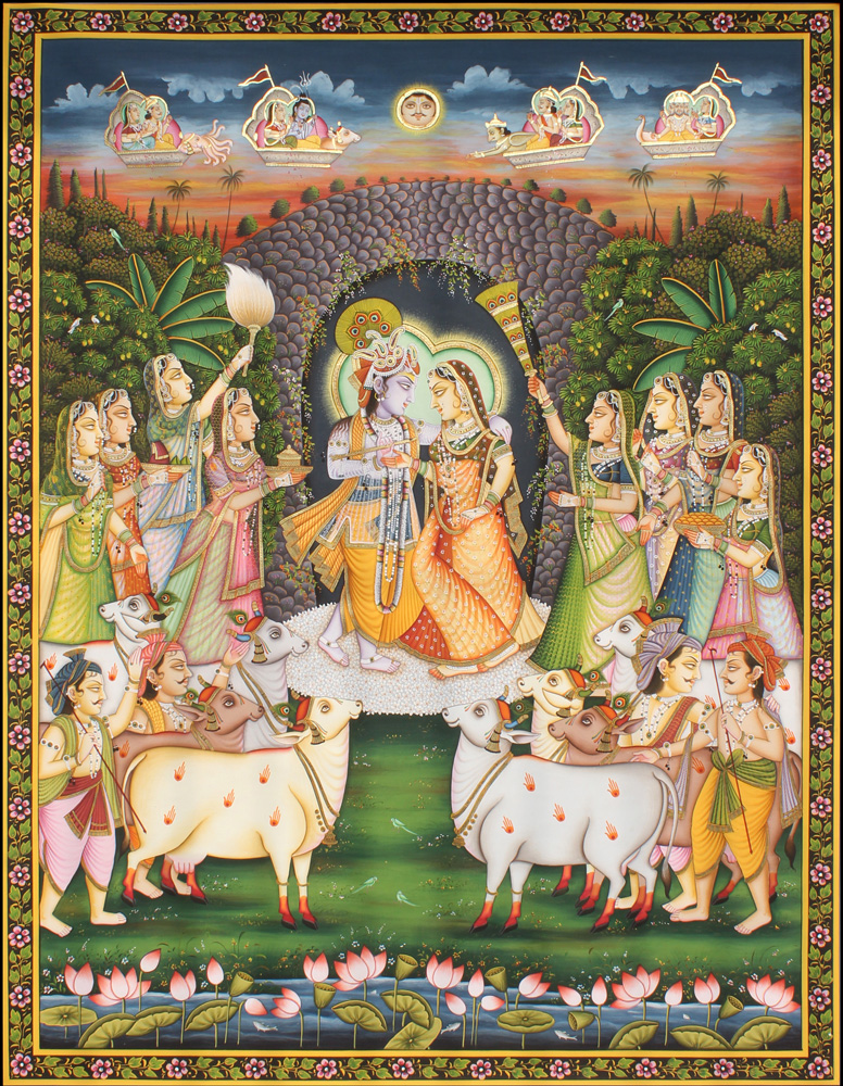 Pichwai - Krishna with gopies -original art- Pichvai painting - Krishna with gopies -Pichwai - wall decor -Size - 48 x 36 incheS - Image 2